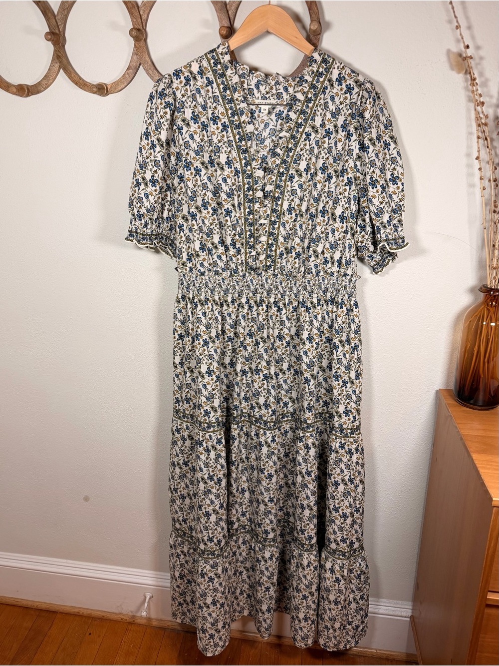 Max Studio London 2X Blue Floral Cottagecore Smocked Midi Dress